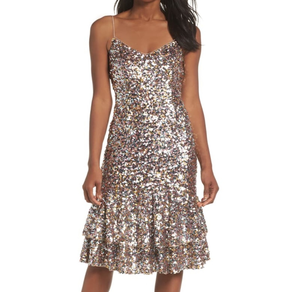 NWT Adrianna Papell Sequin Mermaid Midi Dress